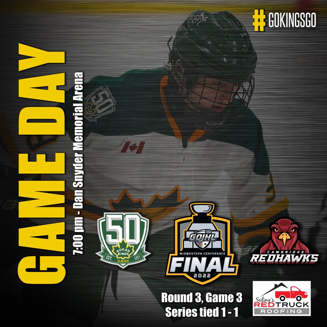 It's #GameDay! Show your mom you care by taking her to a playoffs game against the @redhawks_jrb! #SugarKingSunday #happymothersday 
A big thanks to tonight's #GameDaySponsor Seiling's Red Truck Roofing!
#GOJHL #gojhlplayoffs2022 #CherreyCupFinals #GoKingsGo