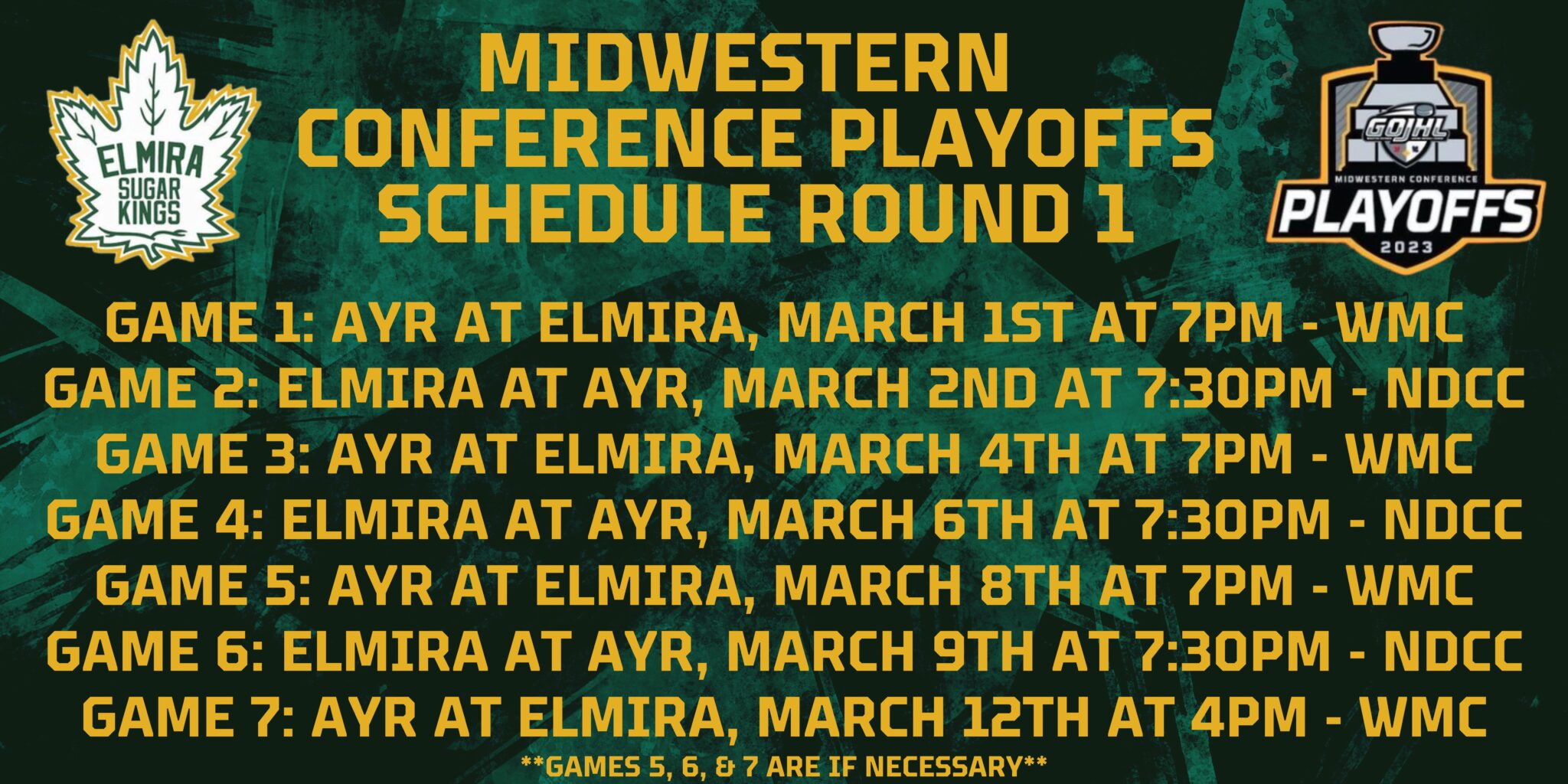 2023 Playoff Schedule, Round 1 Elmira Sugar Kings