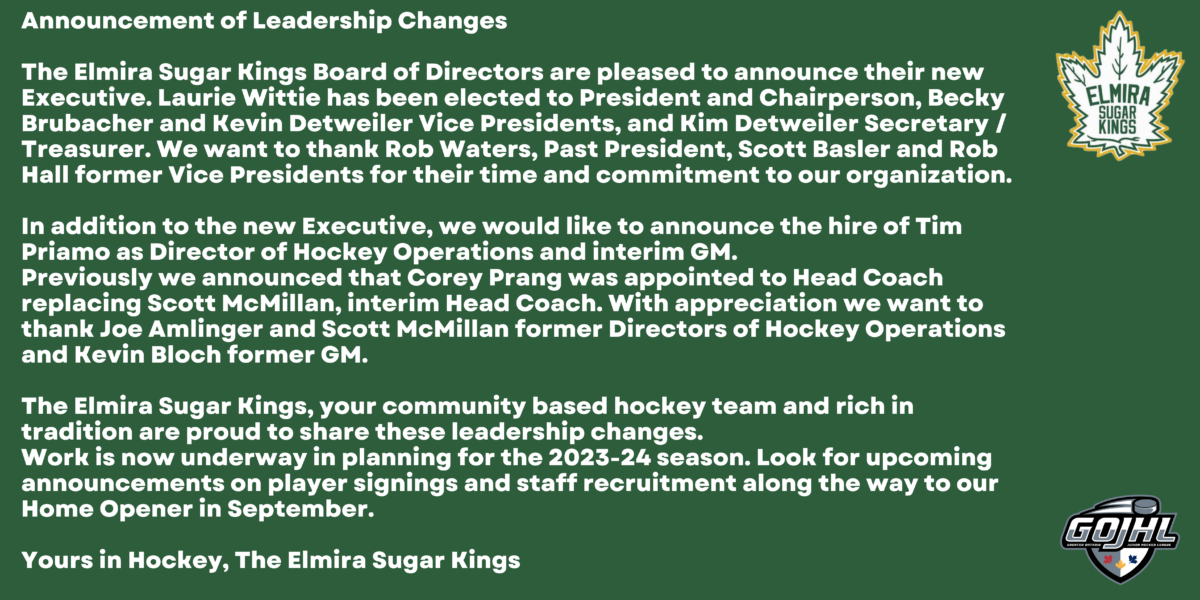Announcement of Leadership Changes